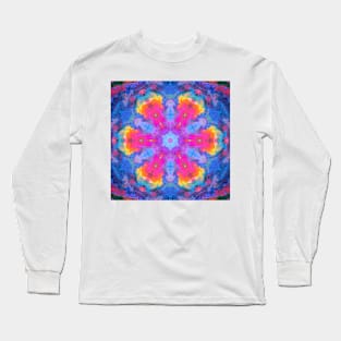 Psychedelic Hippie Flower Pink Yellow and Blue Long Sleeve T-Shirt